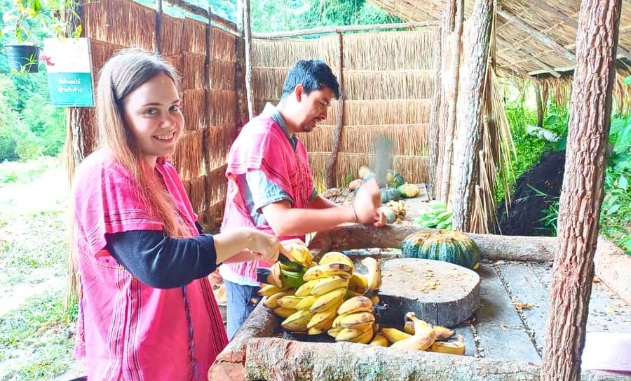Chiang Mai: Full Day Ethical Elephant Sanctuary & Waterfall - First jungle stop: elephant observation, feeding prep, and caretaking tasks