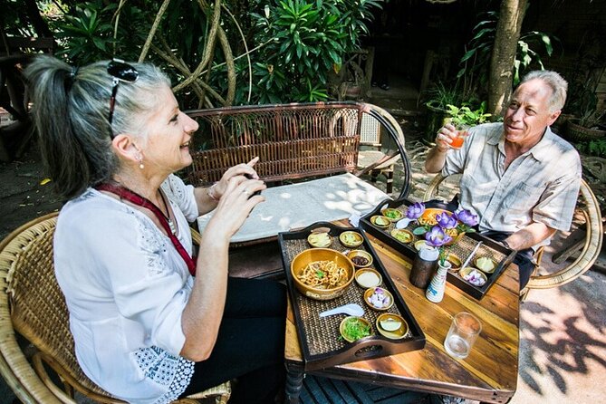 Chiang Mai Mae Ping River Cruise and Thai Farmer House Visit - Food and drinks: herbal drink, fruit platter, premium ice cream, and Khao Soi