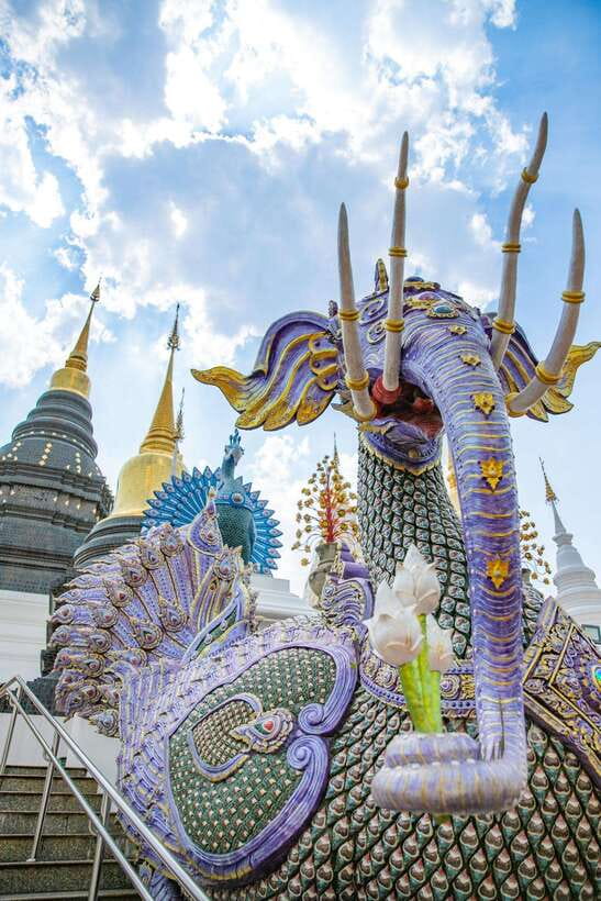 Chiangma: Wat ban den, Blue Temple & Sticky Waterfall. - Wat Ban Den: the temple in Mae Taeng with zodiac pagodas