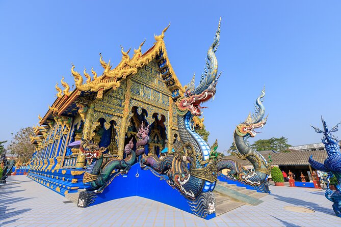 Full Day Chiang Rai 3 Temples White, Blue,Big Bhudha Temples - Wat Rong Suea Ten (Blue Temple): blue-and-gold murals without the chaos